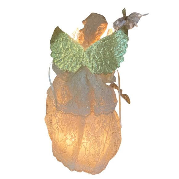 Vtg Light-Up Angel Tree Topper Gold Wings & Lace Dress 10.5” Lights - Picture 4 of 9